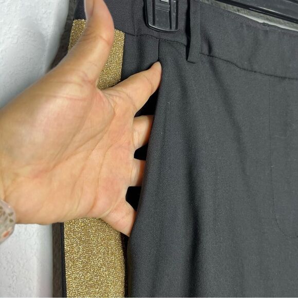Tibi Tropical Wool Blend Black/Gold Stripe Women’s Tuxedo Dress Pant Size 6 - Picture 9 of 14